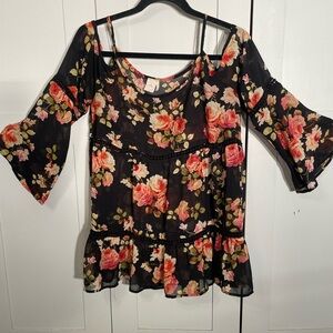 Paper Crane Black and Pink Floral Blouse